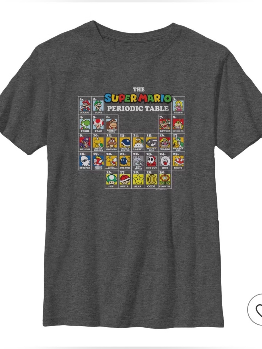 Nintendo Super Mario Periodic Table Graphic Tee - Dark Gray